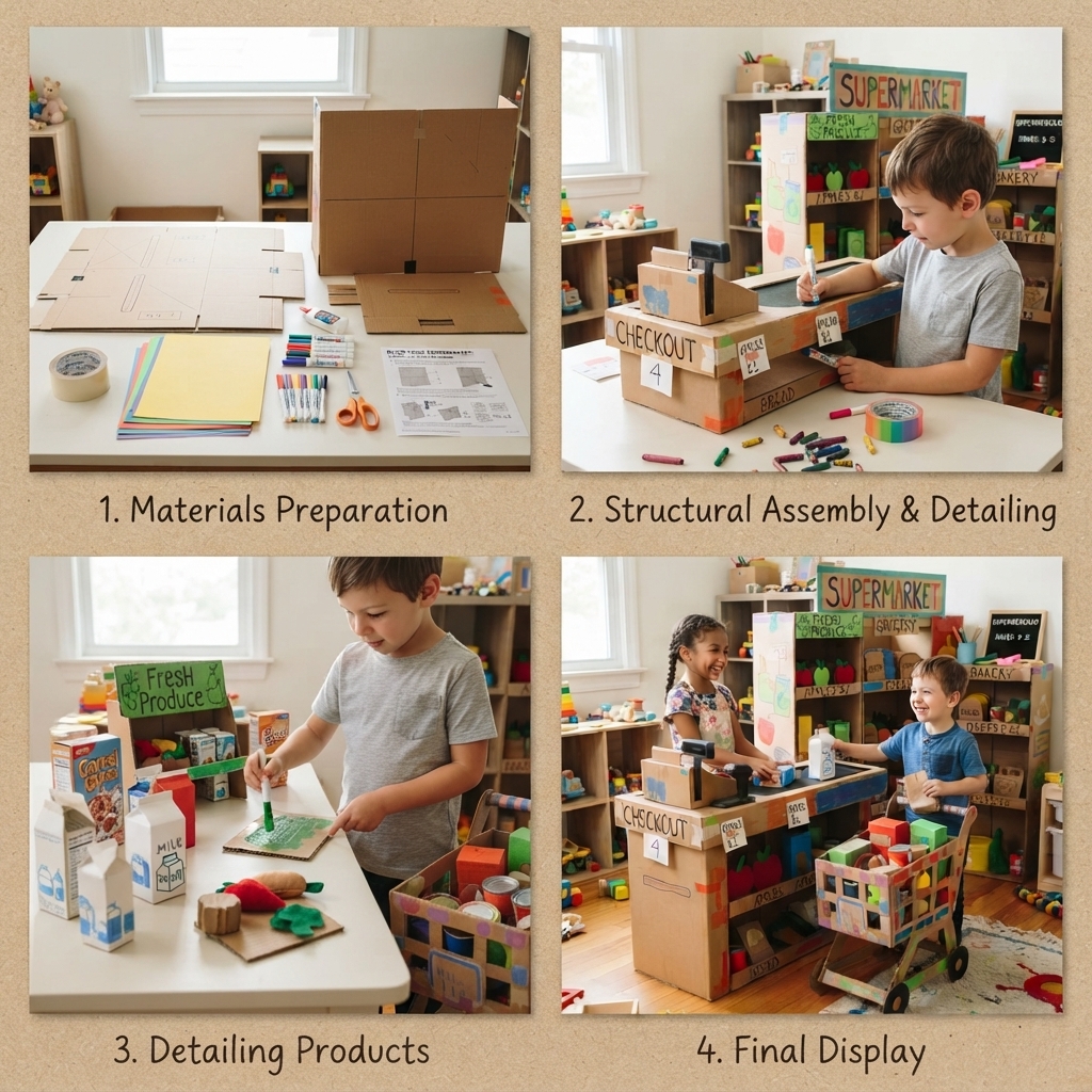 A children's cardboard supermarket