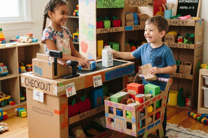 Children’s Cardboard Supermarket: A Fun DIY Craft and Pretend Play Adventure