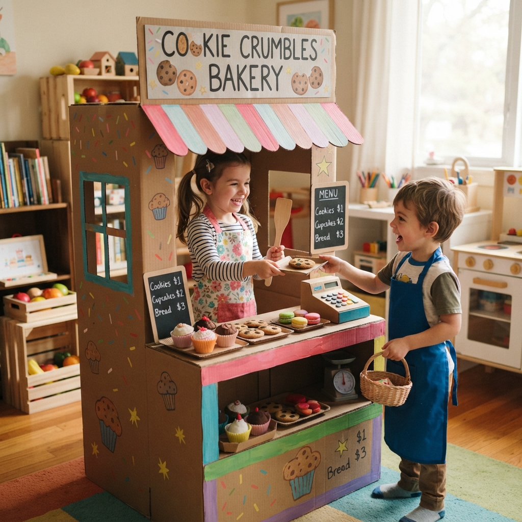 Creating a cardboard bakery with children