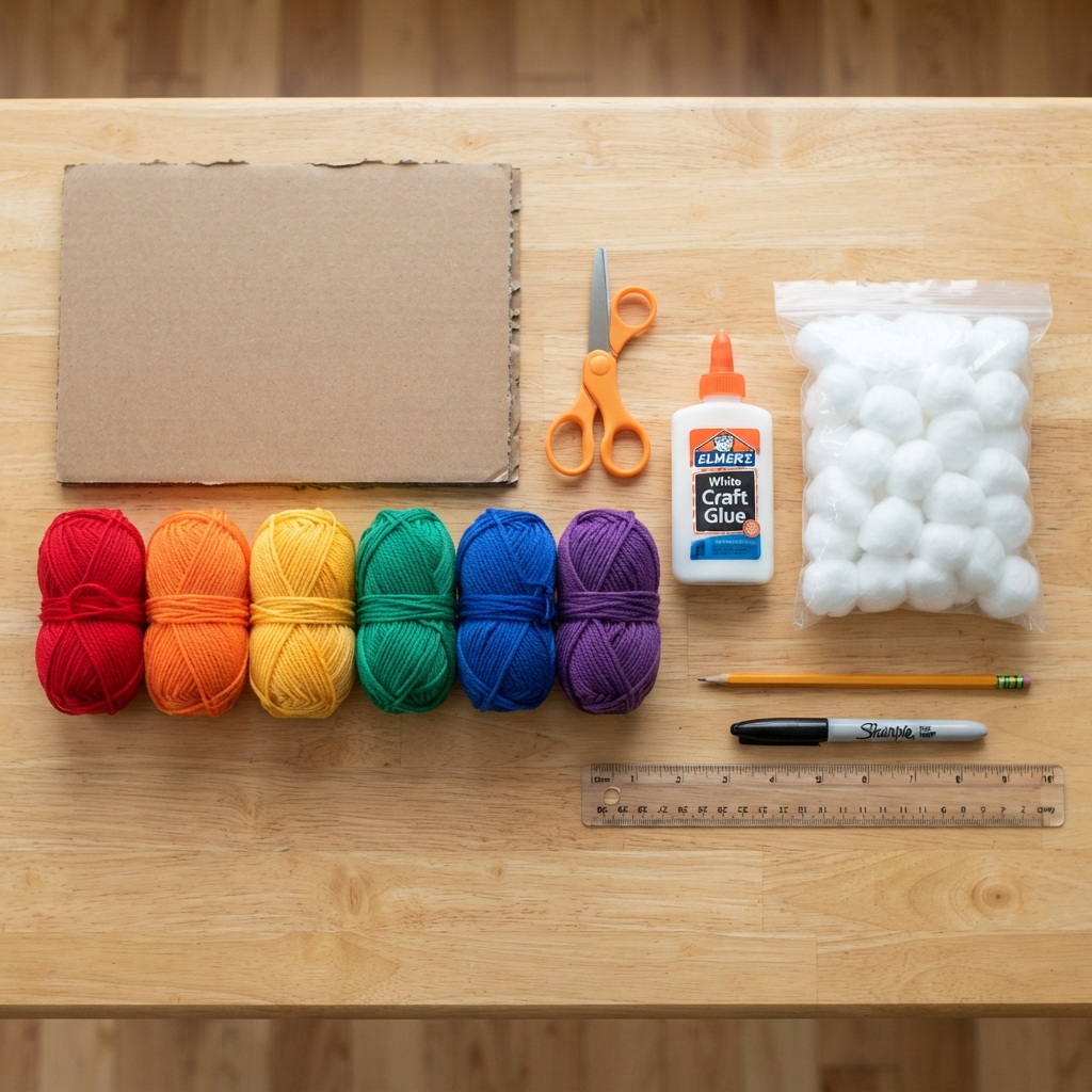 Making a rainbow out of yarn