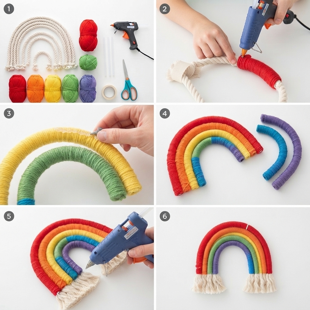 Making a rainbow out of yarn