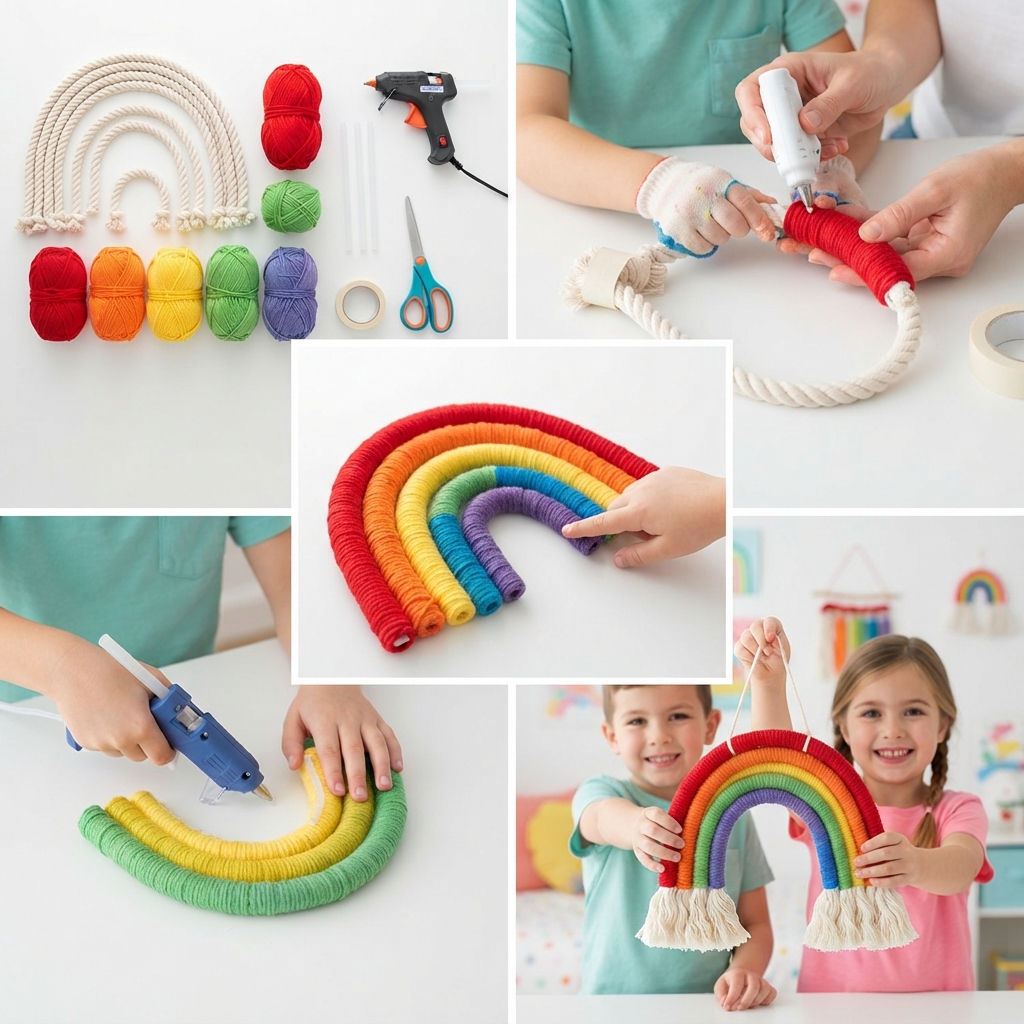 Making a rainbow out of yarn