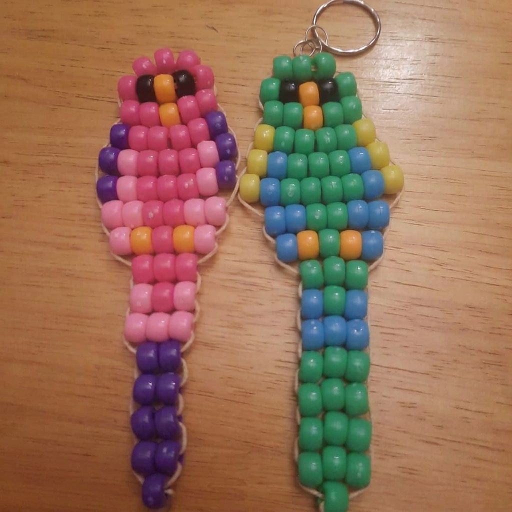 Cute Green and Pink Parrot Bead Design Project: A Colorful Craft for Kids