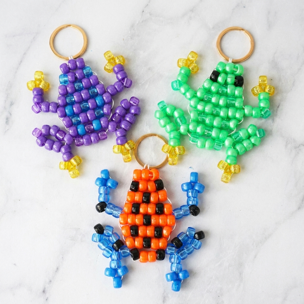 Frog-Shaped Pony Bead Keychain Project for Kids