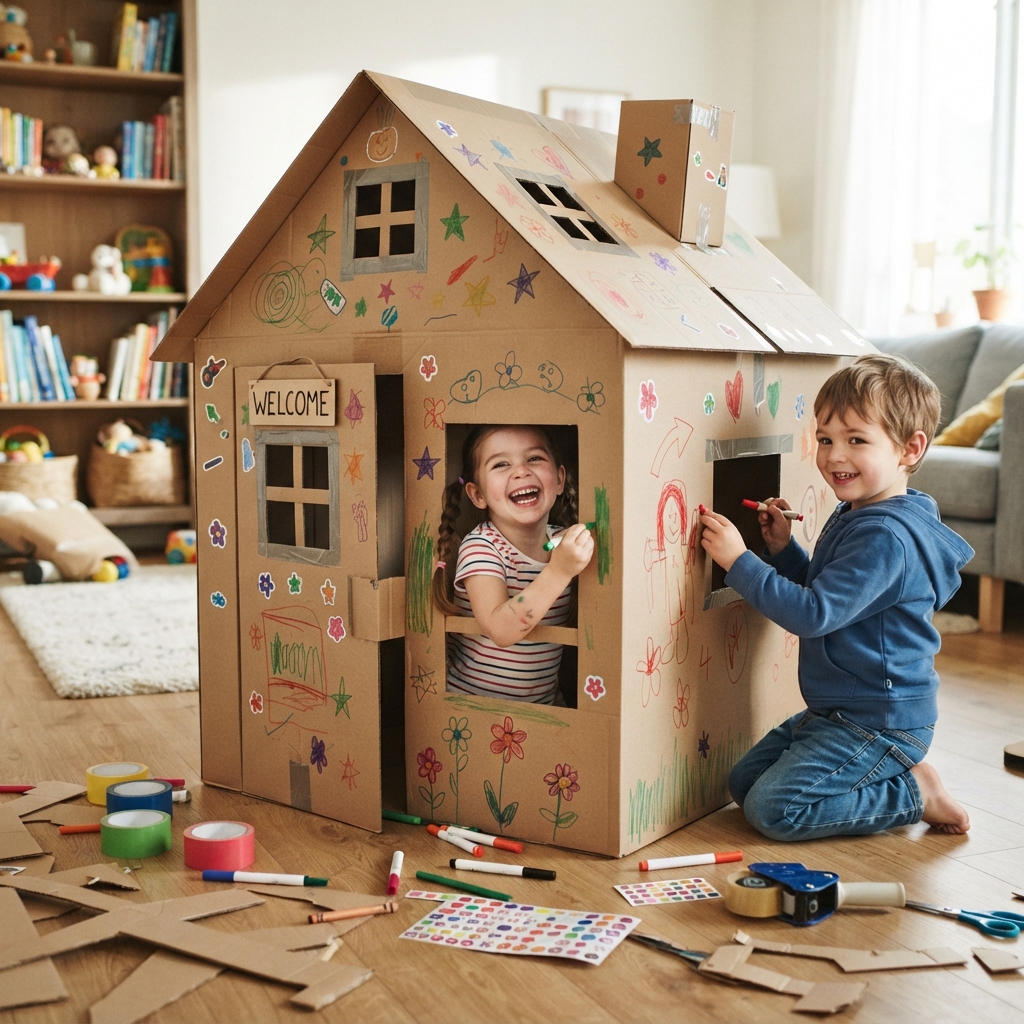 house under construction out of cardboard