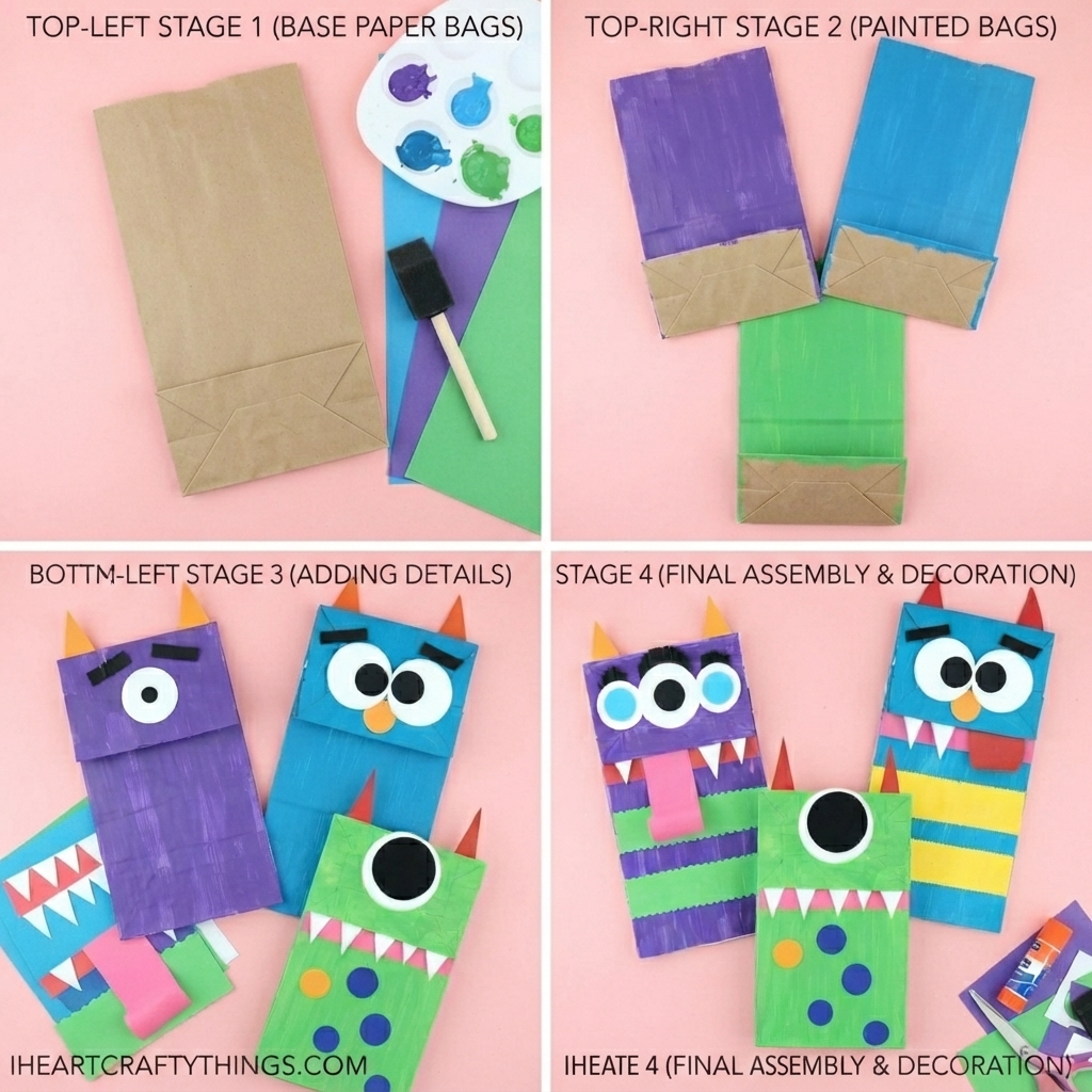 monster paper bag puppet project