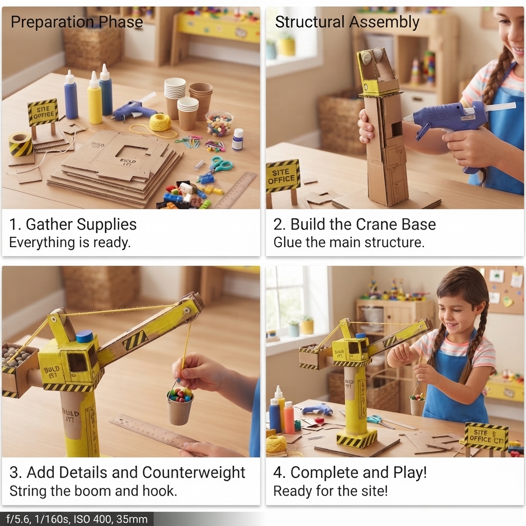 paper and cardboard construction crane