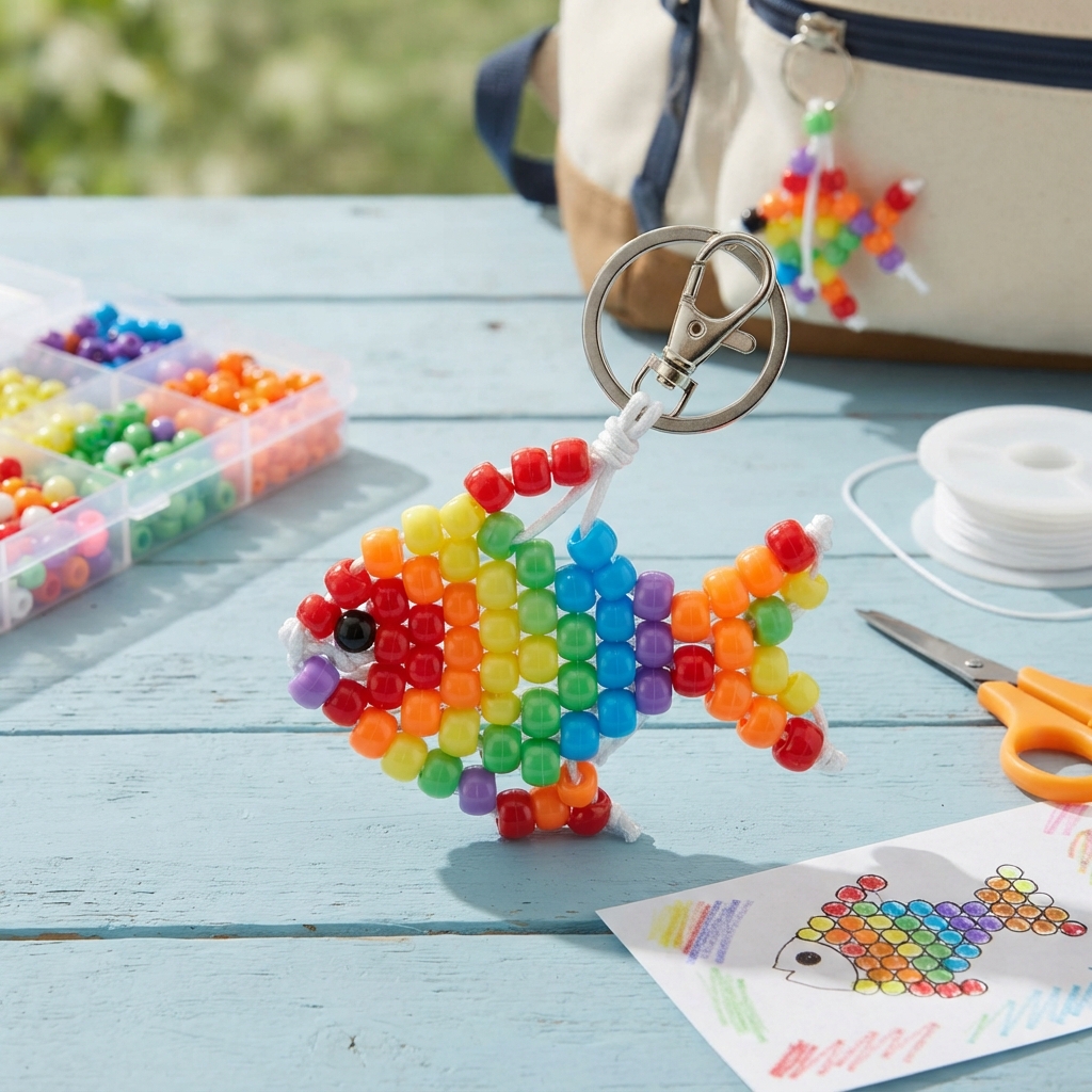 A Rainbow Fish-Shaped Beaded Keychain for Children