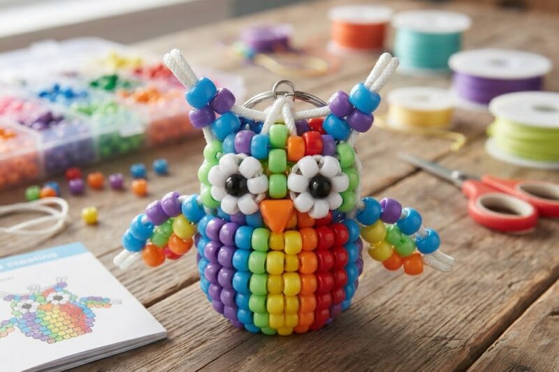 A Small Owl Made with Beads for Children