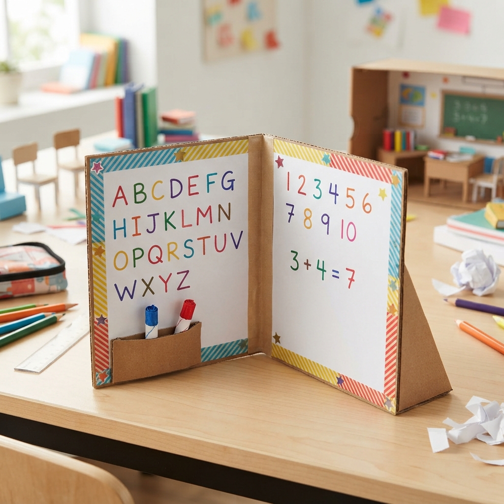 A small foldable whiteboard