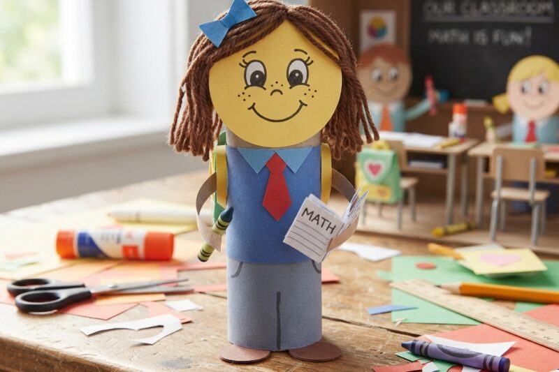 A Small Student Made from a Toilet Paper Roll