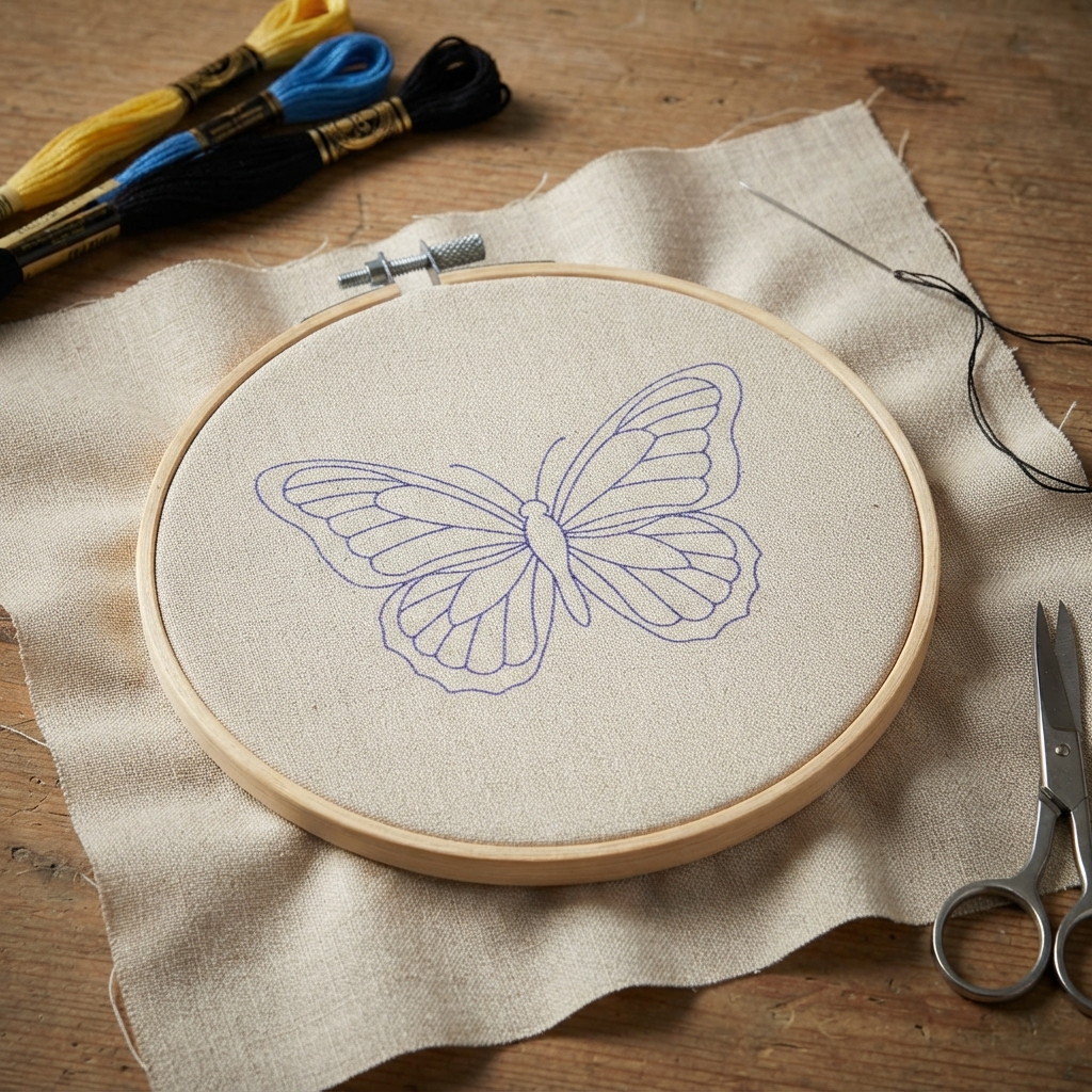 How to Embroider a Butterfly on a Piece of Fabric
