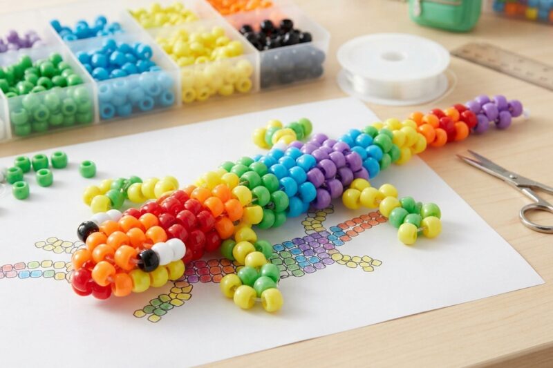 How to Make a Colorful Lizard with Pony Beads for Children