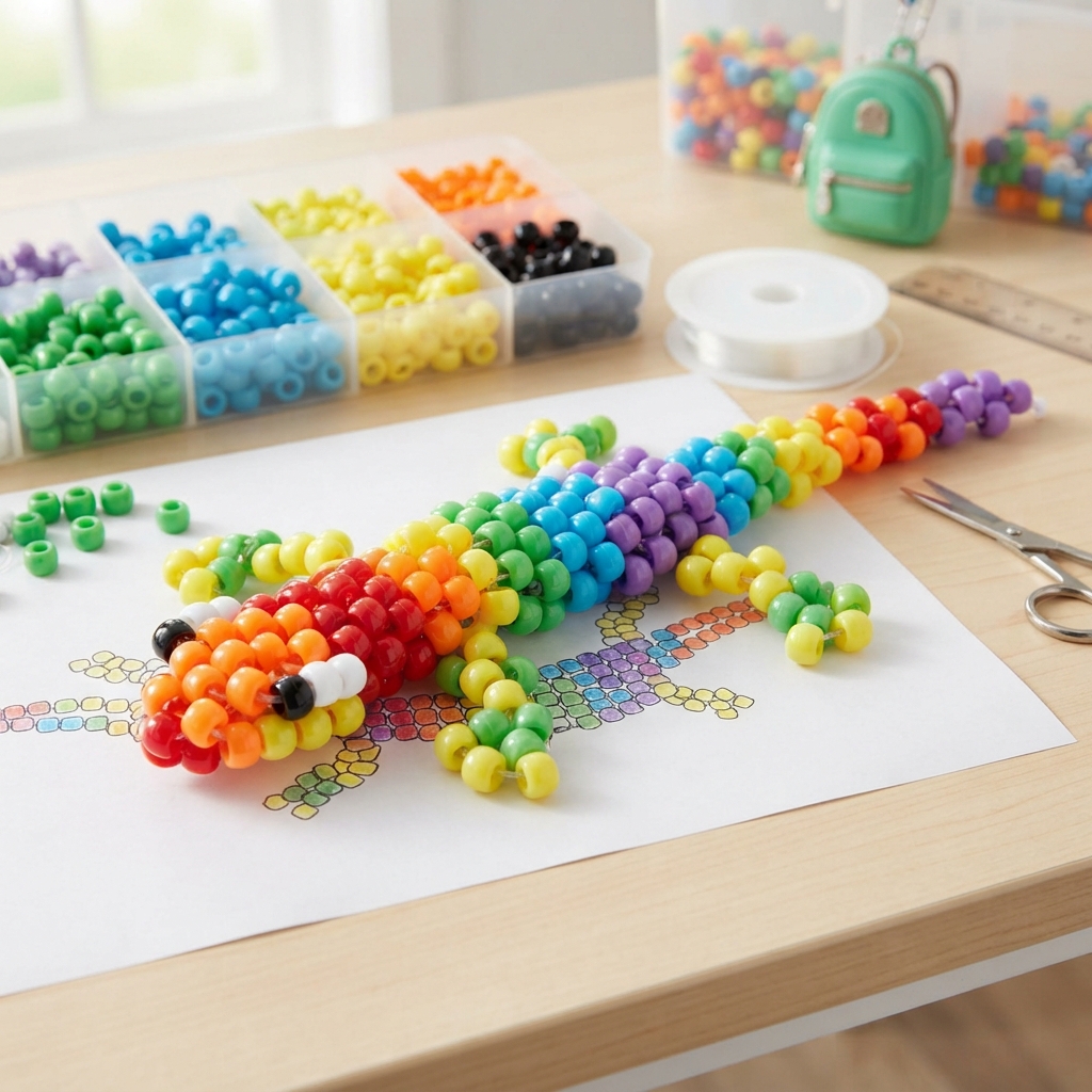How to Make a Colorful Lizard with Pony Beads for Children