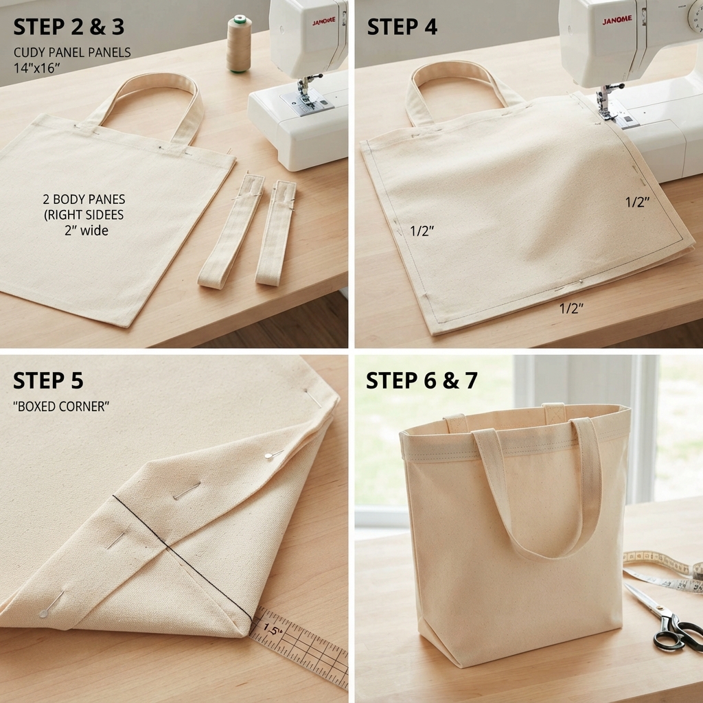 # How to Sew a Simple Canvas Bag for Beginners A Step-by-Step Guide Making your own canvas bag is one of the best beginner sewing projects. It is simple, practical, and helps you learn essential sewing skills such as measuring, cutting, pinning, sewing straight seams, and attaching handles. A handmade canvas bag is not only useful for shopping, carrying books, or organizing everyday items, but it is also reusable, making it an eco-friendly alternative to plastic bags. If you're just starting your sewing journey, this easy project will help you build confidence while creating something you can use every day. ## Why Make a Canvas Bag A canvas bag is an ideal first sewing project because it uses simple shapes and basic sewing techniques. Benefits include Easy for beginners Requires only straight stitches Reusable and environmentally friendly Durable and long-lasting Customizable with colors and decorations Great for practicing sewing skills Makes a thoughtful handmade gift Once you've completed one bag, you'll be able to create many more in different sizes and styles. ## Materials You'll Need Gather these supplies before you begin Canvas fabric (about ½ yard or 50 cm) Matching sewing thread Fabric scissors Measuring tape or ruler Straight pins or sewing clips Fabric marker or tailor's chalk Iron and ironing board Sewing machine or hand-sewing needle Safety pin (optional) Canvas is an excellent fabric for beginners because it is sturdy and easy to sew. ## Step 1 Measure and Cut the Fabric For a basic tote bag, cut 2 rectangles measuring approximately 16 × 18 inches (40 × 45 cm) for the front and back. 2 strips measuring 4 × 24 inches (10 × 60 cm) for the handles. You can adjust the dimensions depending on the size of bag you want. Use sharp fabric scissors to ensure clean, straight edges. ## Step 2 Press the Fabric Iron all fabric pieces before sewing. Pressing removes wrinkles and makes measuring and stitching more accurate. Smooth fabric is easier to work with and produces cleaner results. ## Step 3 Prepare the Handles Fold each handle strip in half lengthwise with the wrong sides together and press. Open the strip, then fold each long edge toward the center crease. Fold the strip in half again to enclose the raw edges. Press once more. Topstitch along both long edges to secure the handle. Repeat for the second handle. ## Step 4 Position the Handles Place one bag panel right side up. Position each handle about 3–4 inches (8–10 cm) from the side edges. Pin the handle ends in place, making sure they are not twisted. Repeat on the second bag panel. ## Step 5 Baste the Handles Sew a short line of stitching across each handle end to hold it securely in place before assembling the bag. This prevents the handles from shifting while sewing. ## Step 6 Sew the Bag Body Place the two fabric panels right sides together. Match all edges carefully and pin around the sides and bottom. Leave the top edge open. Sew along One side The bottom The opposite side Use a seam allowance of about ½ inch (1.3 cm). Backstitch at the beginning and end of each seam. ## Step 7 Reinforce the Corners (Optional) For a sturdier bag with a flat bottom 1. Flatten one bottom corner into a triangle. 2. Measure about 1½ inches (4 cm) from the tip. 3. Draw a straight line. 4. Sew across the line. 5. Trim the excess fabric. Repeat for the other corner. This creates a boxed bottom that allows the bag to stand upright. ## Step 8 Finish the Top Edge Fold the top edge of the bag inward by ½ inch (1.3 cm) and press. Fold it inward again by another 1 inch (2.5 cm) to hide the raw edge. Pin all the way around. Topstitch close to the folded edge. This creates a neat and durable opening. ## Step 9 Reinforce the Handles To make the handles extra strong Sew a square with an X inside at each handle attachment point. This reinforcement helps the bag carry heavier items safely. ## Step 10 Turn the Bag Right Side Out Turn the bag through the open top. Push the corners out gently using your fingers or a blunt tool. Press the finished bag with an iron for a crisp appearance. ## Optional Decorations Once your bag is complete, personalize it with creative details. Ideas include Fabric paint Embroidery Iron-on patches Appliqué designs Decorative buttons Printed fabric labels Lace trim Heat-transfer vinyl These decorations make every bag unique. ## Tips for Beginners Follow these simple tips for better results Measure carefully before cutting. Iron after every major step. Use strong thread for durability. Pin fabric securely before sewing. Sew slowly to maintain straight seams. Practice on scrap fabric if you're new to sewing. Taking your time leads to a more professional finish. ## Common Mistakes to Avoid Many beginners encounter these problems Crooked seams Twisted handles Uneven measurements Forgetting to backstitch Skipping the ironing step Unequal handle placement Double-check your work before sewing each seam. ## Fun Variations Once you've mastered the basic canvas bag, experiment with new designs. Try adding Interior pockets Zipper closures Magnetic snaps Adjustable straps Color-block fabric Lining fabric Exterior pockets Decorative piping Each new feature teaches valuable sewing techniques. ## Caring for Your Canvas Bag Keep your handmade bag looking its best by following these care tips Wash according to the fabric's care instructions. Air dry when possible. Iron if needed. Repair loose stitches promptly. Avoid carrying loads heavier than the fabric can support. Proper care helps your bag last for years. ## Skills You'll Learn This beginner project teaches several essential sewing skills, including Measuring fabric accurately Cutting straight lines Pressing fabric Sewing straight seams Creating hems Attaching handles Reinforcing stress points Finishing raw edges These techniques prepare you for more advanced sewing projects. ## Final Thoughts Sewing a simple canvas bag is an enjoyable and rewarding project for beginners. It introduces the basic techniques of measuring, cutting, sewing straight seams, and attaching handles while producing a practical item you can use every day. With just a few materials and some patience, you'll create a sturdy, reusable bag that reflects your personal style. As your confidence grows, you can customize future bags with pockets, decorative stitching, or unique fabrics, making each project a fun opportunity to expand your sewing skills.