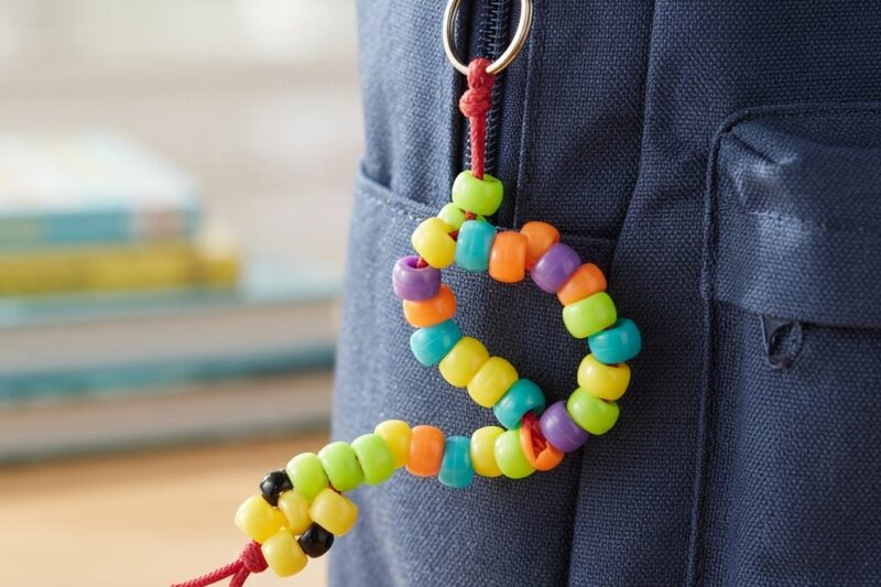 Snake-Shaped Keychain Made of Pony Beads for Children